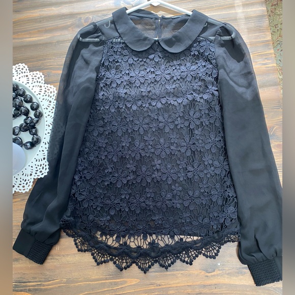 Tokito black lace blouse with chiffon long sleeves - Picture 5 of 6